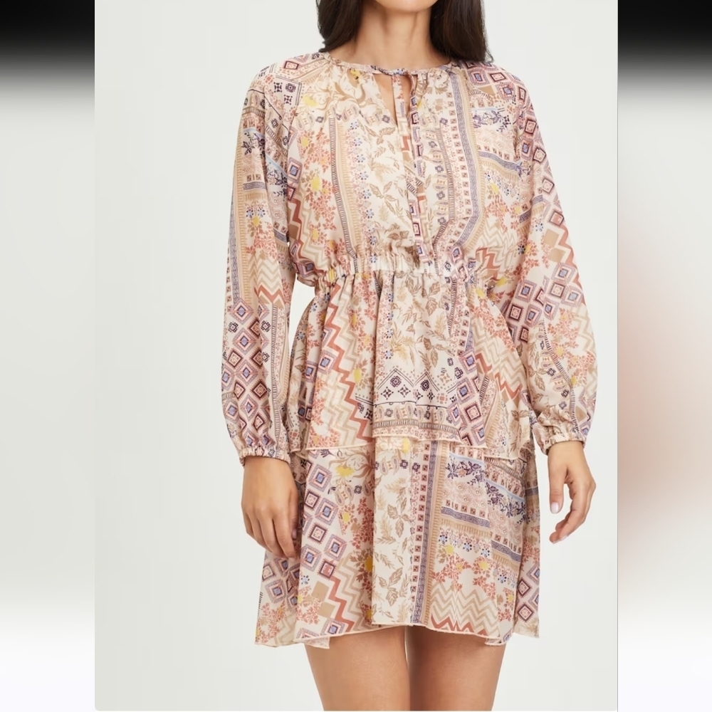 NWT LASCANA About You Long Sleeve Boho Shirt Dress Mixed Print Size 2 - Picture 16 of 16